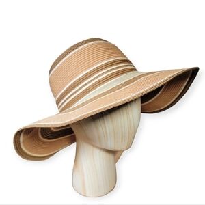 Ladies Fit Wide Brim Sun Hat Striped Foldable Travel Vacation Floppy Hat Beach